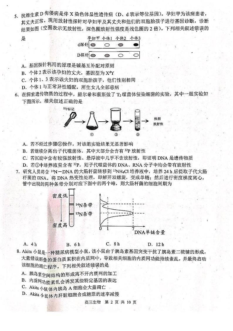2021扬州高三下学期期初调研测试生物试题扫描版含答案02