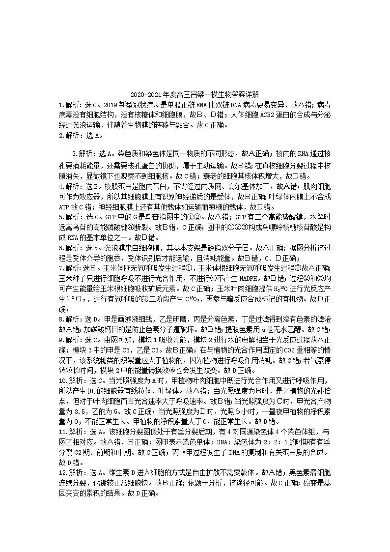 2021吕梁高三上学期第一次模拟考试生物试题PDF版含答案02