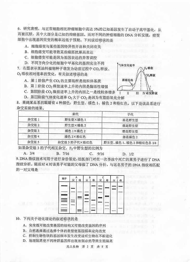 江苏省泰州市2021届高三上学期期末调研测试生物试题（扫描版）第2页