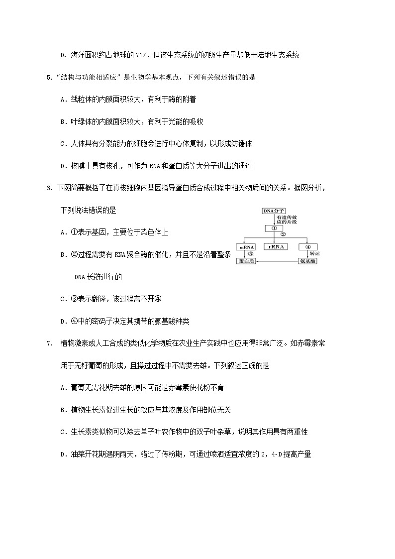 2021绍兴新昌中学高三上学期1月普通高校招生仿真考试生物试题含答案第2页