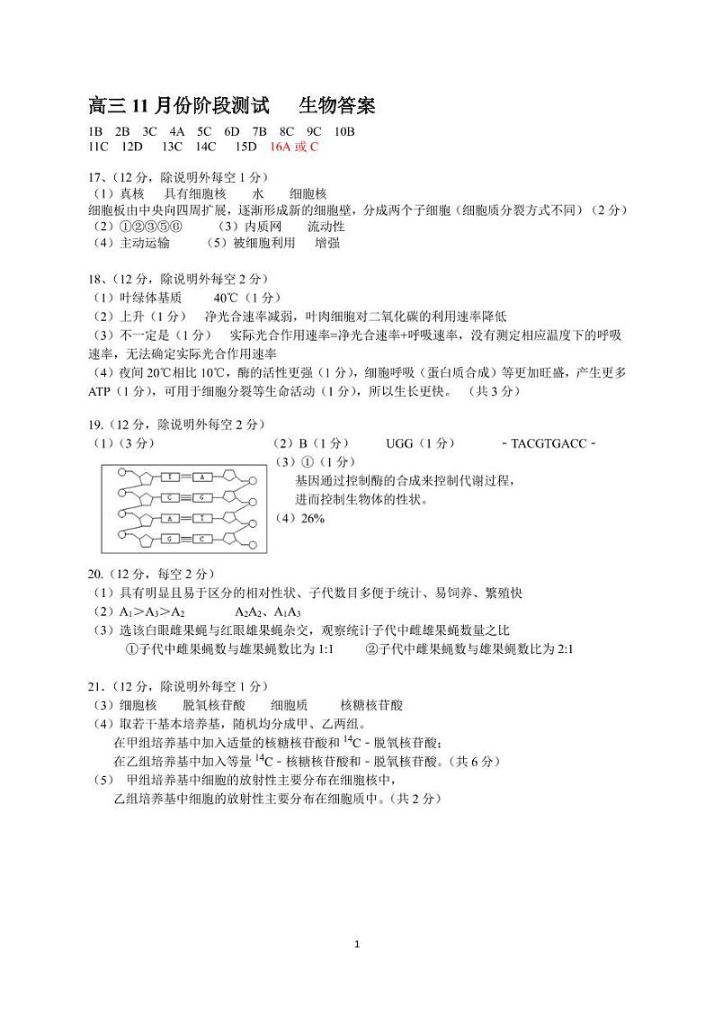 2021广东实验中学高三上学期11月份阶段测试生物PDF版含答案01