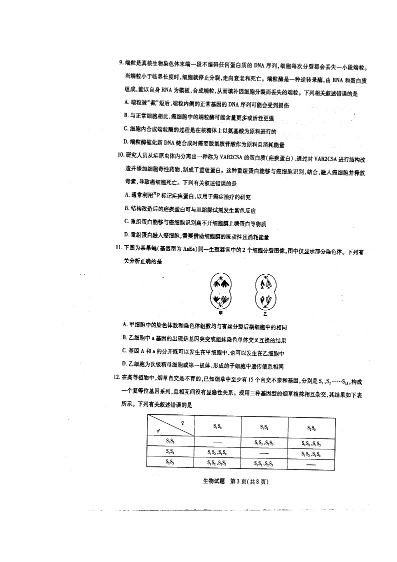 2021安徽省太和一中高三12月阶段检测生物试题扫描版含答案第3页
