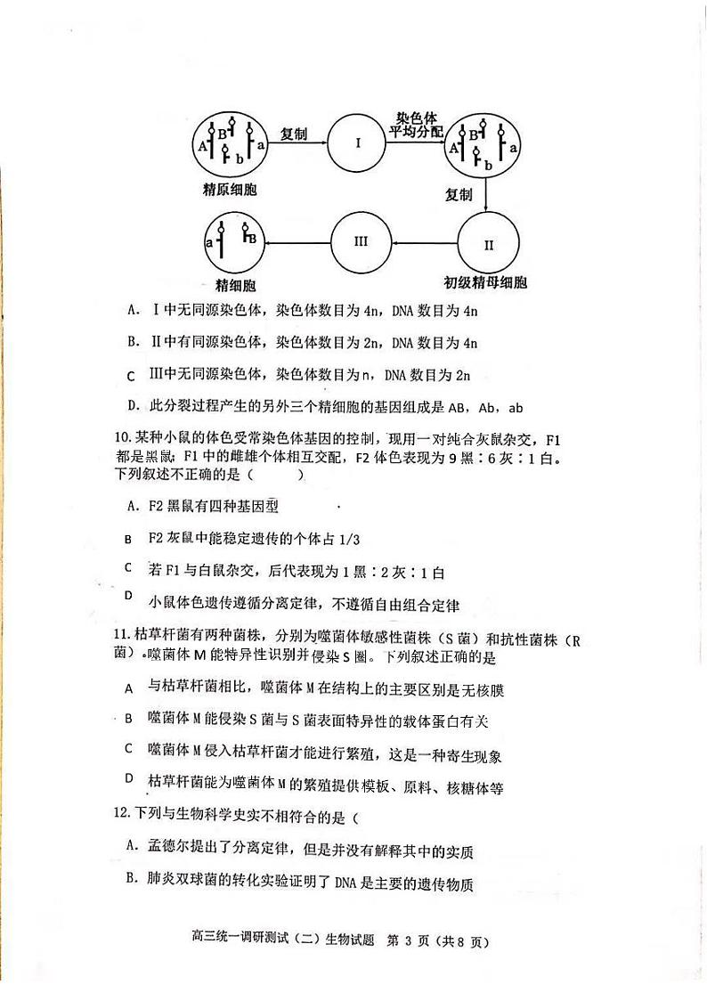 2021佛山禅城区高三上学期统一调研测试（二）生物试卷PDF版缺答案03