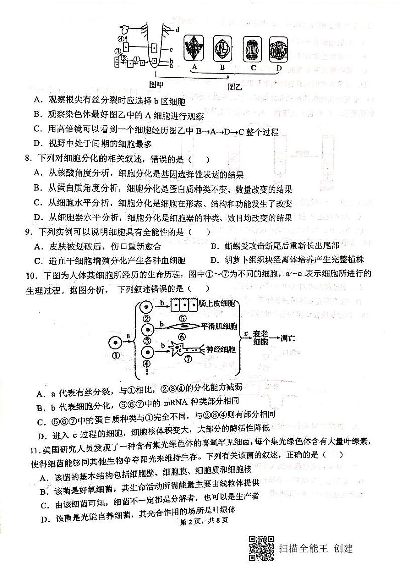 2021天水一中高三上学期第二次考试生物试题扫描版含答案第2页