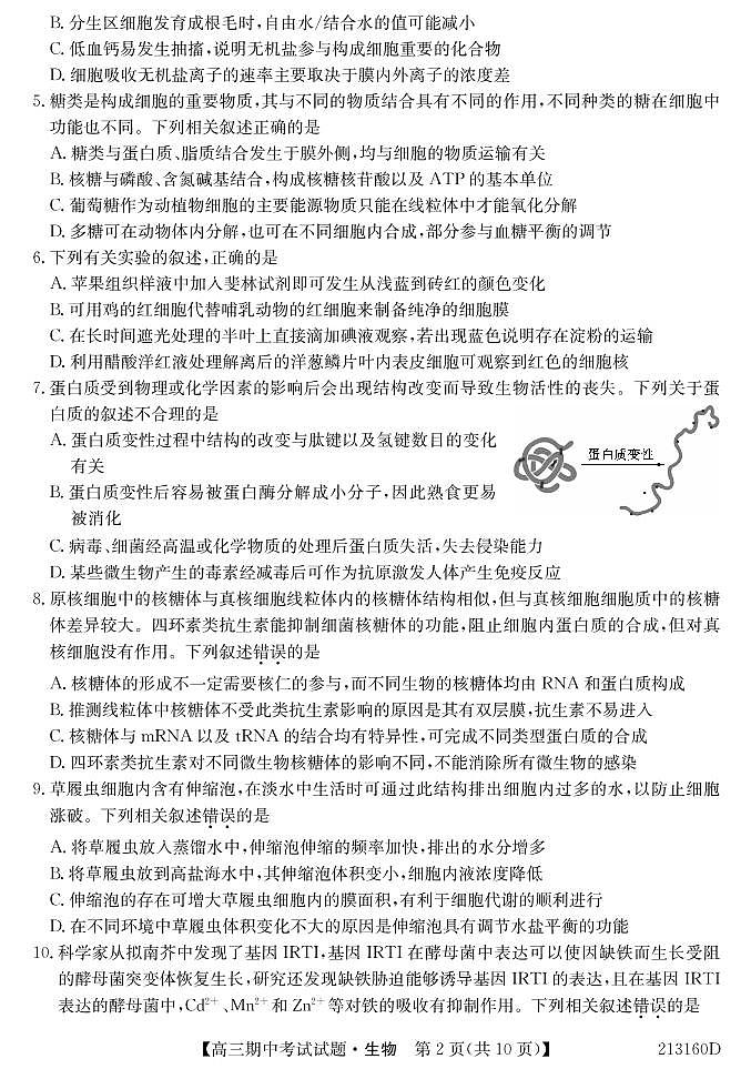 2021通榆县一中高三上学期期中考试生物试题（可编辑）PDF版含答案02