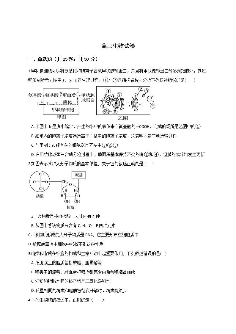 2021渭南大荔县大荔中学高三第二次质量检测生物试题含答案第1页