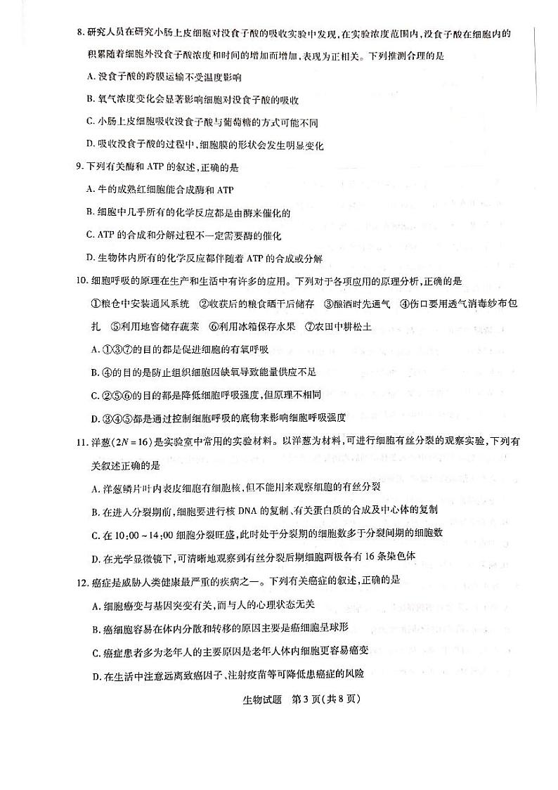 2021河南省高三毕业班阶段性测试（二）生物试题扫描版含答案第3页