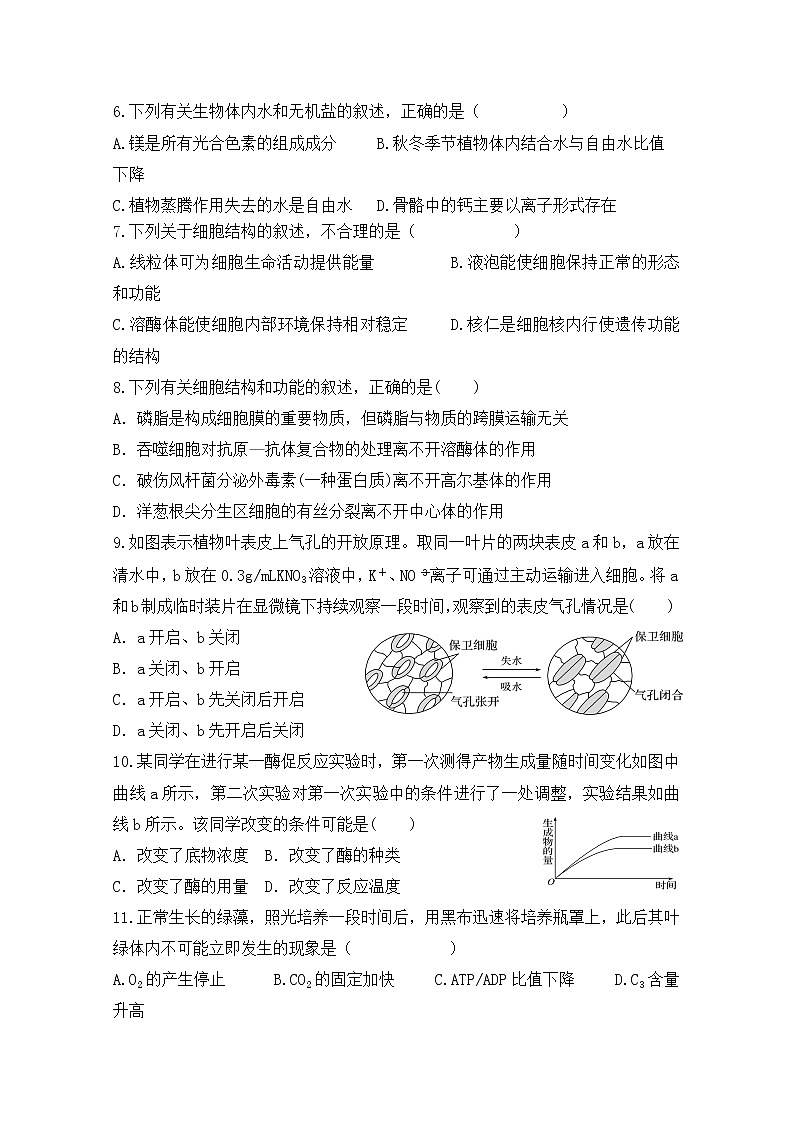 2020福建省福清西山学校高中部高三上学期期中考试生物试题含答案02