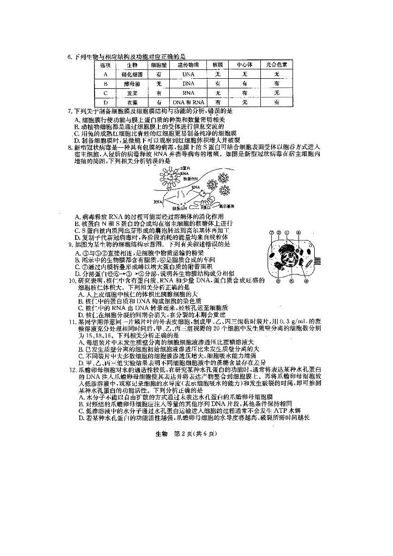 安徽省定远县民族中学2021届高三上学期第一次月考生物试题第2页