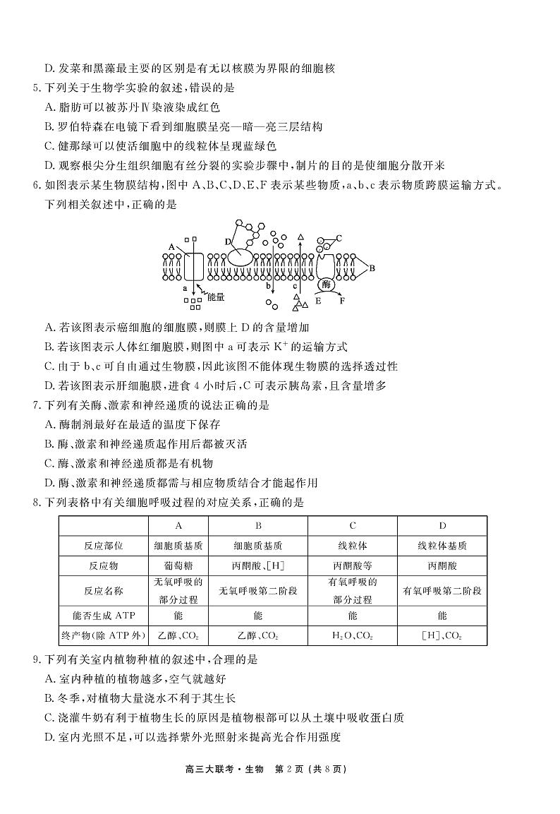 2021南昌南昌县莲塘二中高三9月阶段性测试生物试卷PDF版含答案第2页