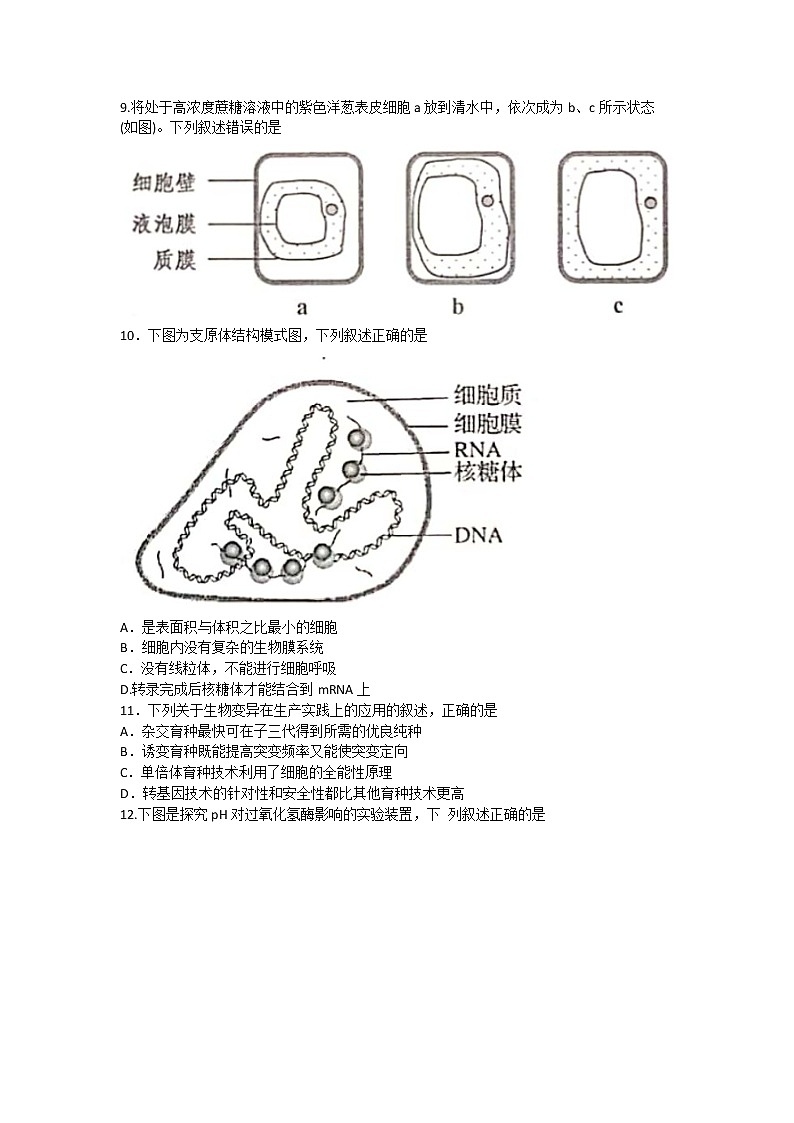 2021嘉兴高三9月教学测试生物试题含答案第2页