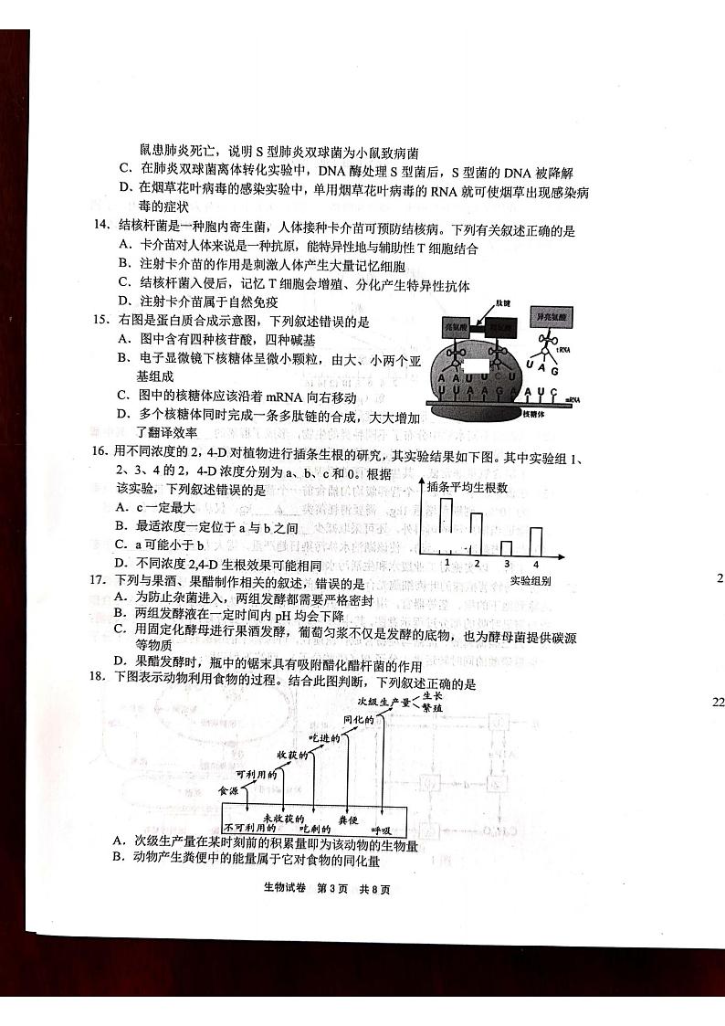 浙江省宁波市2020届高三适应性考试（二模）生物试题 PDF版含答案第3页