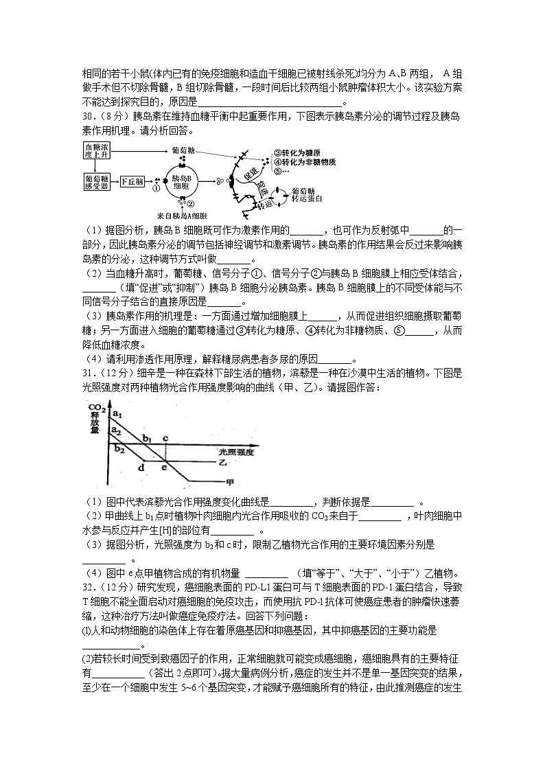 2020泸县五中高三三诊模拟考试生物试题含答案02