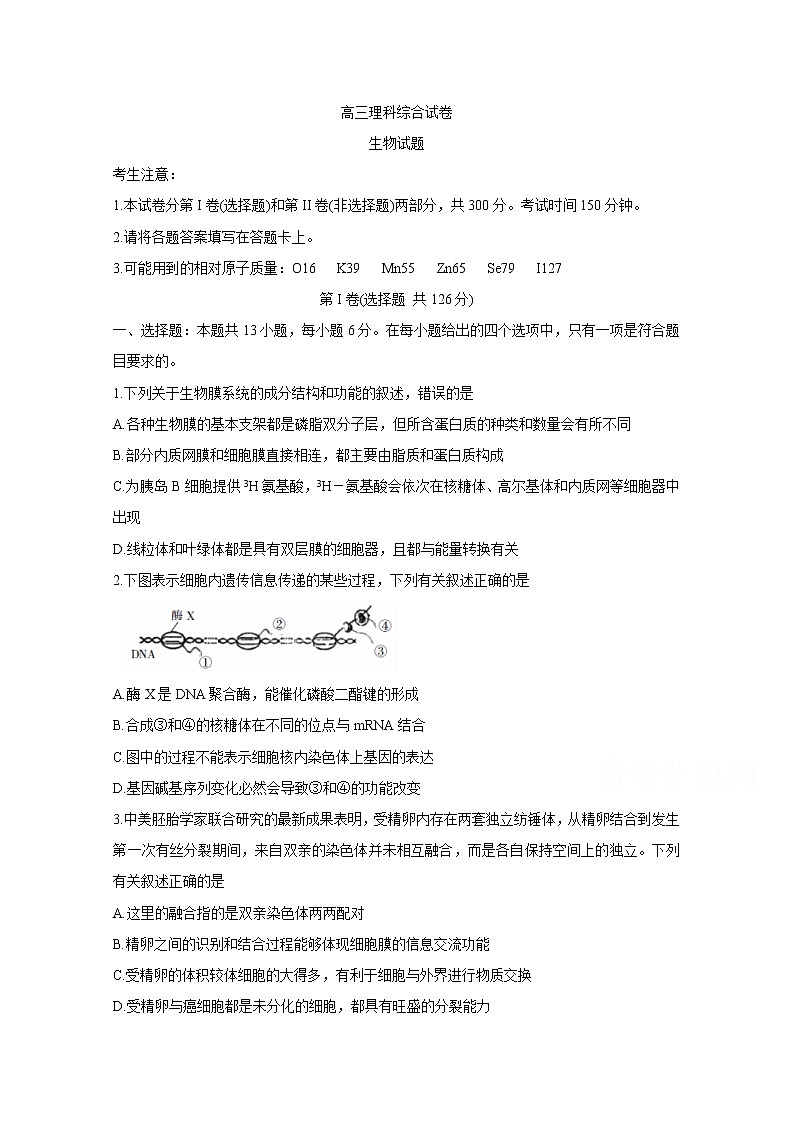 2020五岳（湖南、河南、江西）高三3月线上联考试题生物含答案01