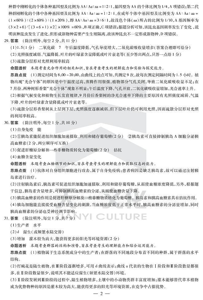 2020河南省天一大联考高三上学期期末考试理综生物含解析byfeng02
