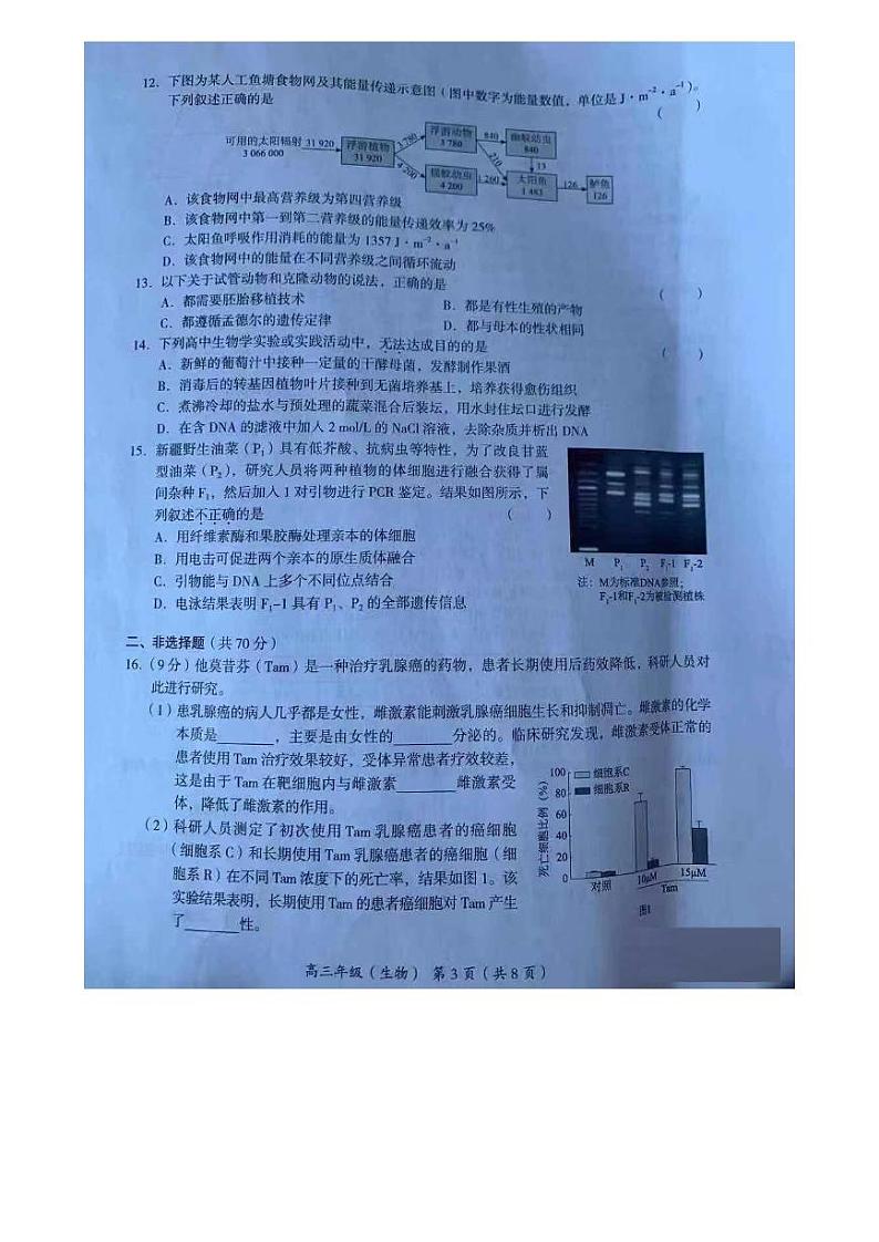 2020北京海淀区高三上学期期末考试生物试题PDF版缺答案03