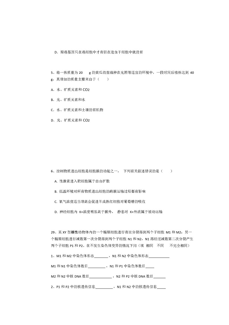 2020眉山东坡区多悦高级中学校高三上学期期中考试生物试题扫描版含答案第2页