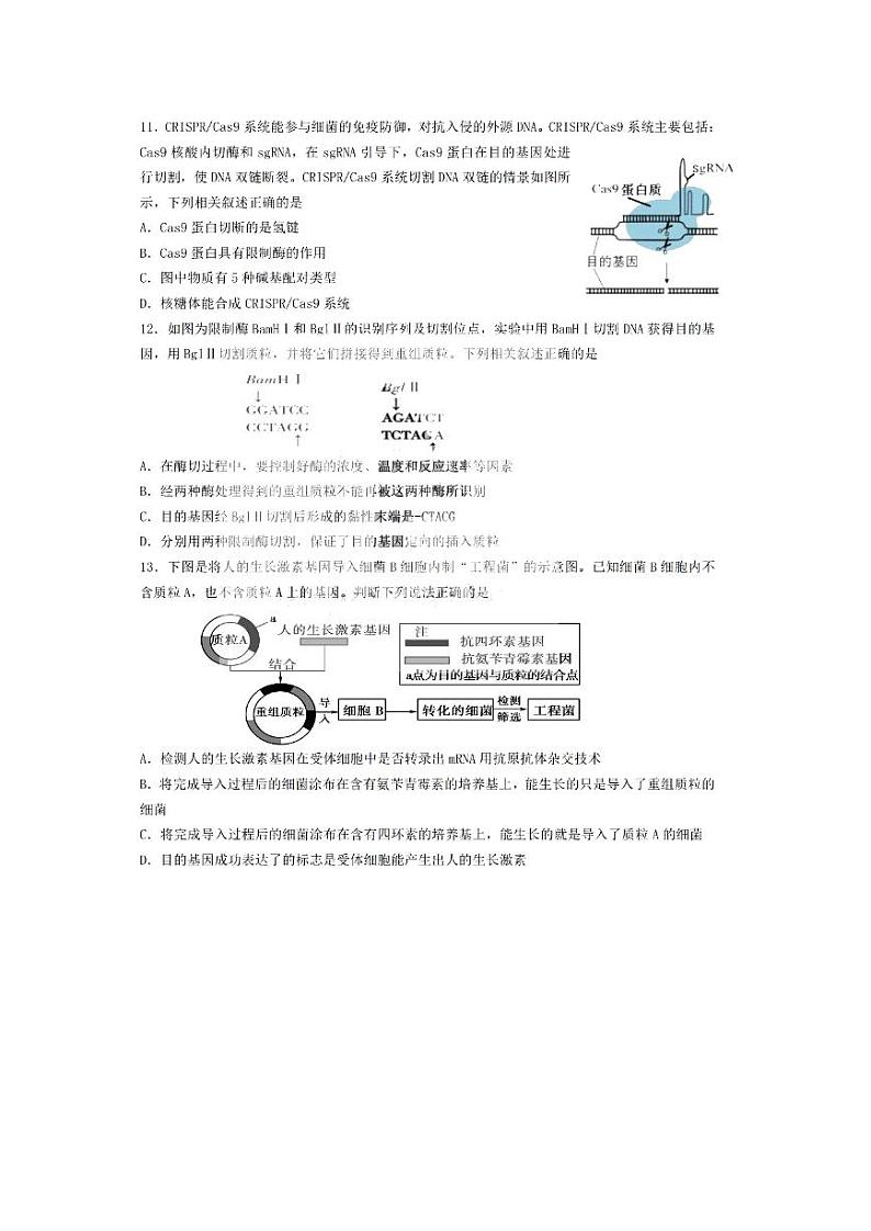 2021省哈尔滨九中高二下学期四月学业阶段性评价考试生物试题PDF版含答案第3页