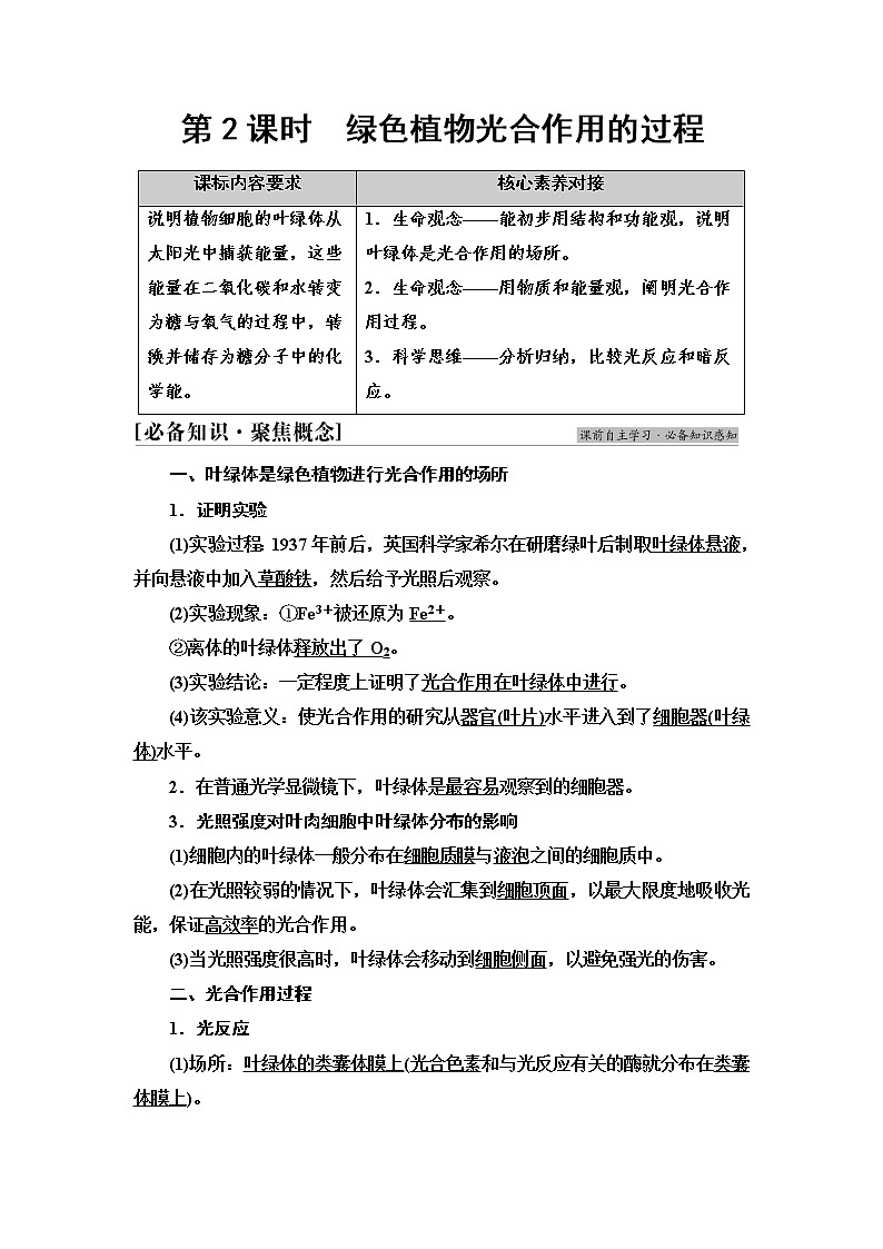 苏教版高中生物必修1第3章第2节第2课时绿色植物光合作用的过程学案01