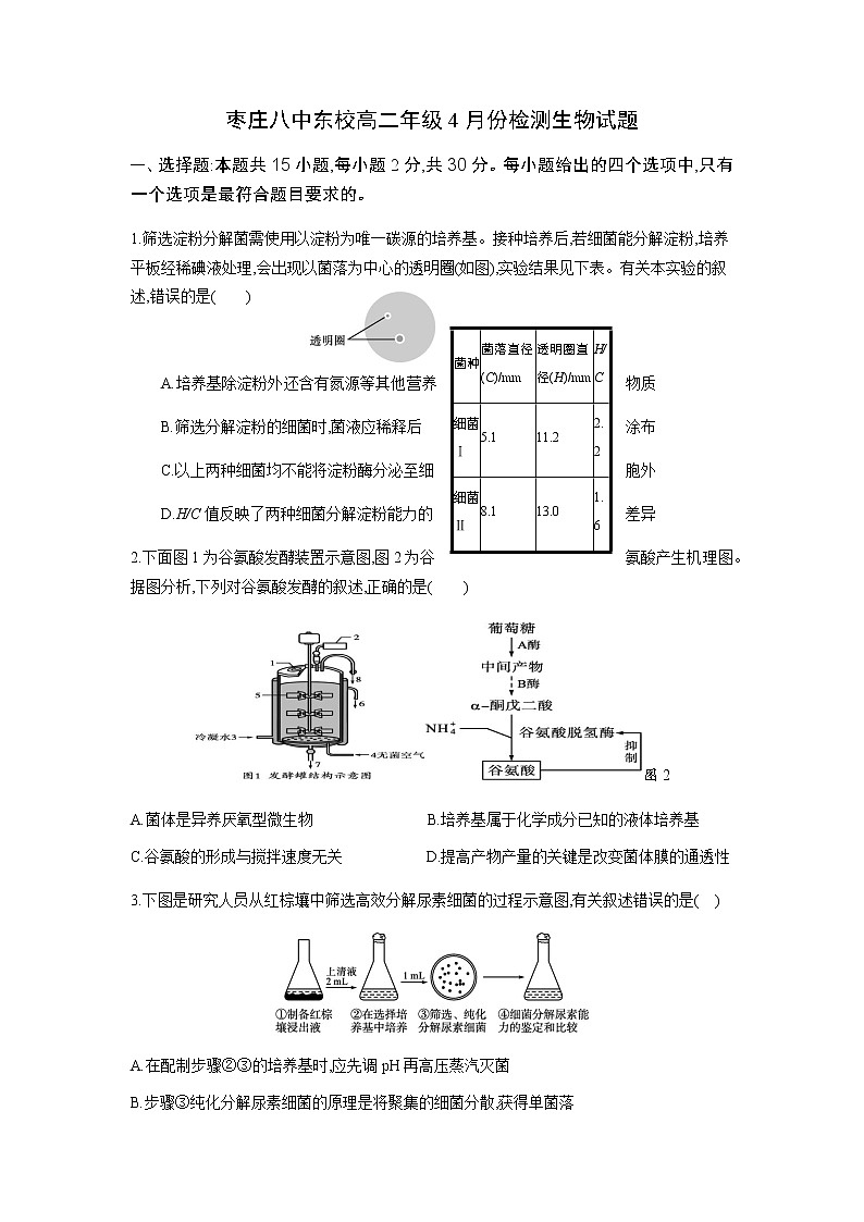 2021枣庄八中东校高二4月月考生物试题含答案01