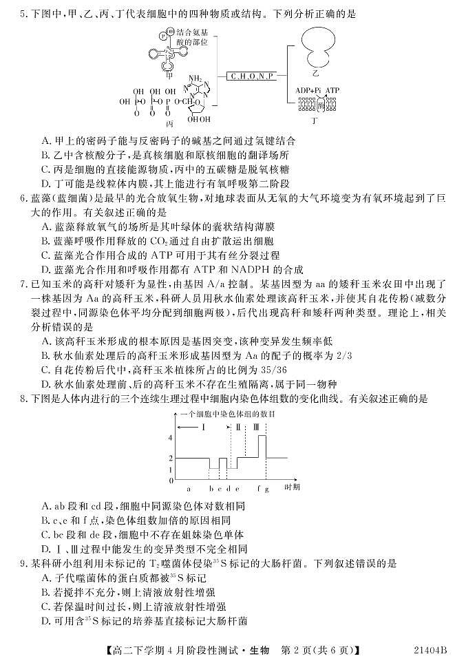 2021忻州一中高二下学期4月月考生物试题PDF版含答案02