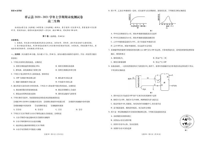 云南省大理州祥云县2020-2021学年高二上学期期末统测生物试题（PDF可编辑版）第1页