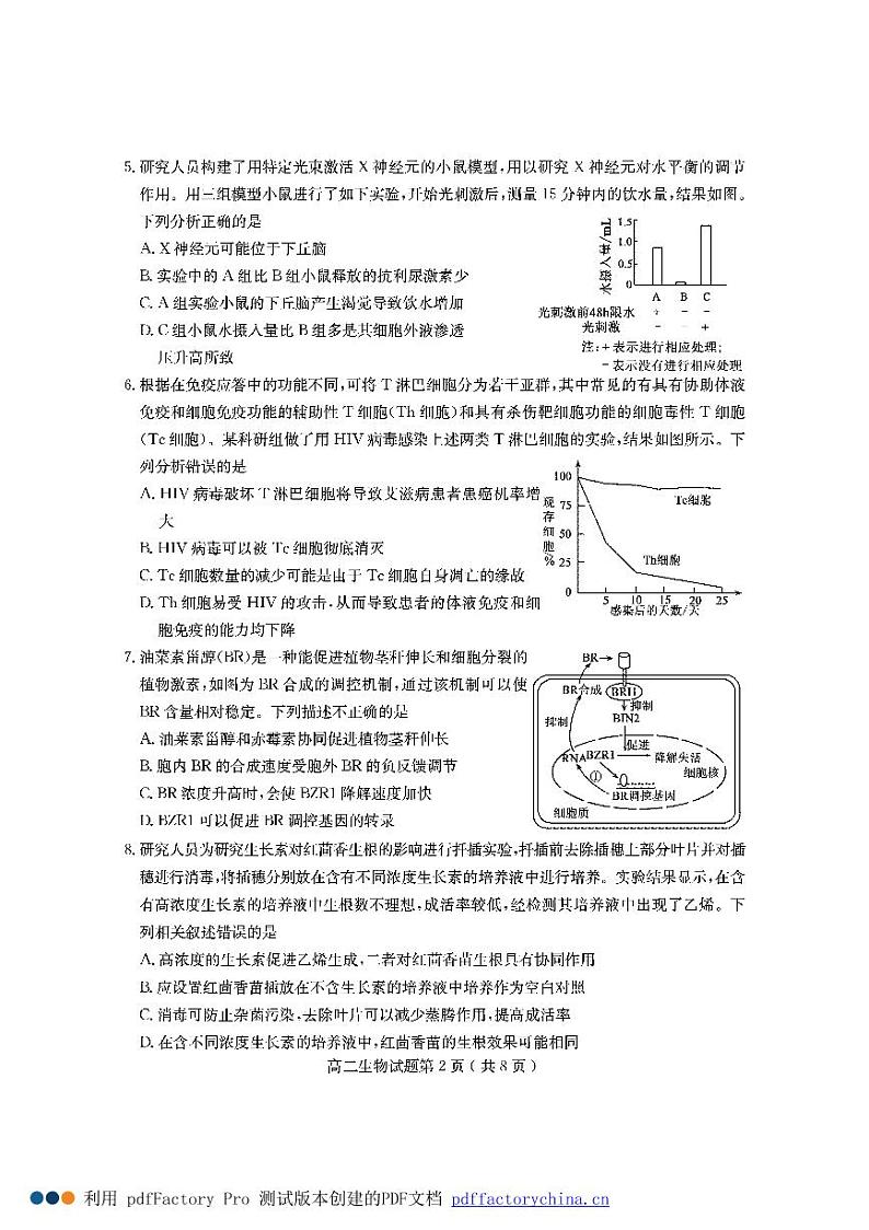 2021济宁高二上学期期末考试生物试题PDF版含答案第2页