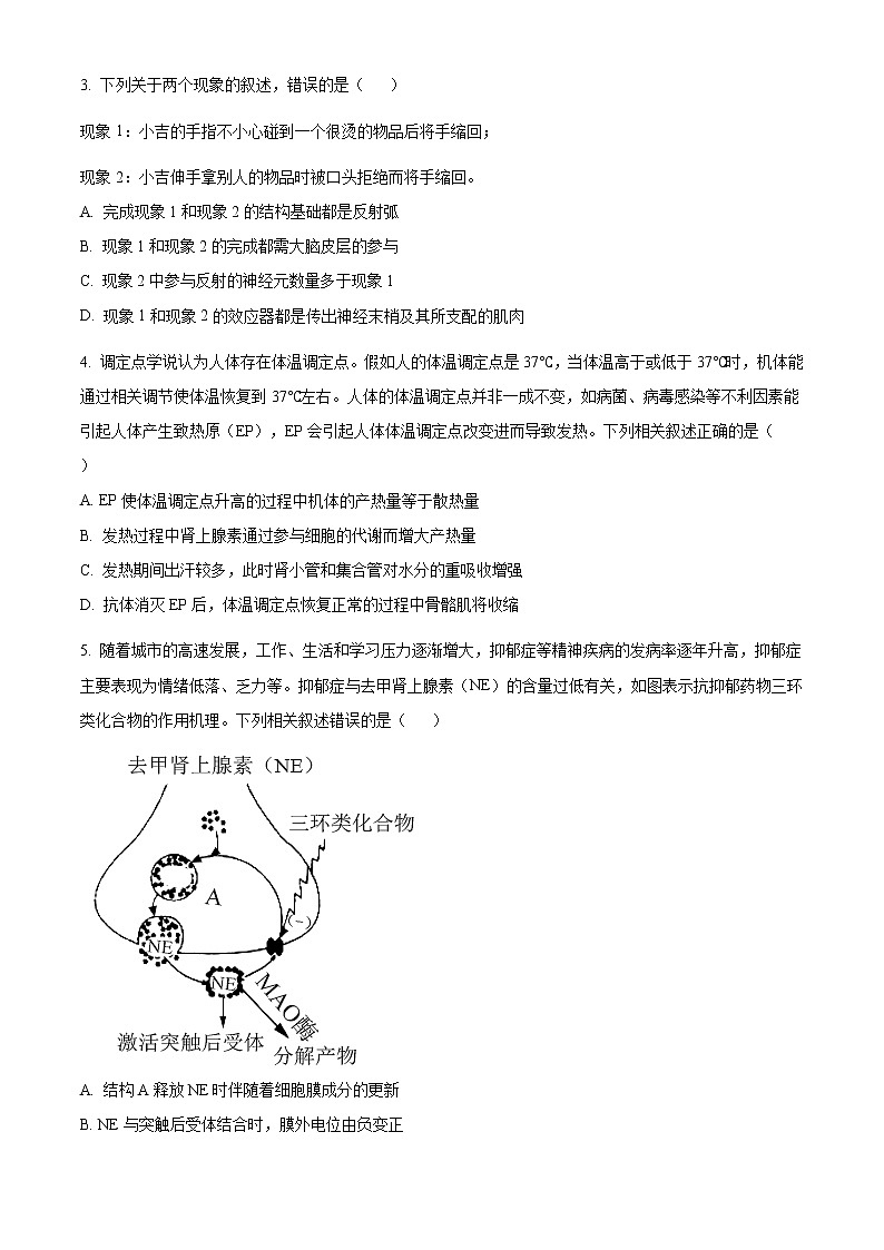 2021安徽省皖北名校高二上学期期末考试生物试题含答案第2页