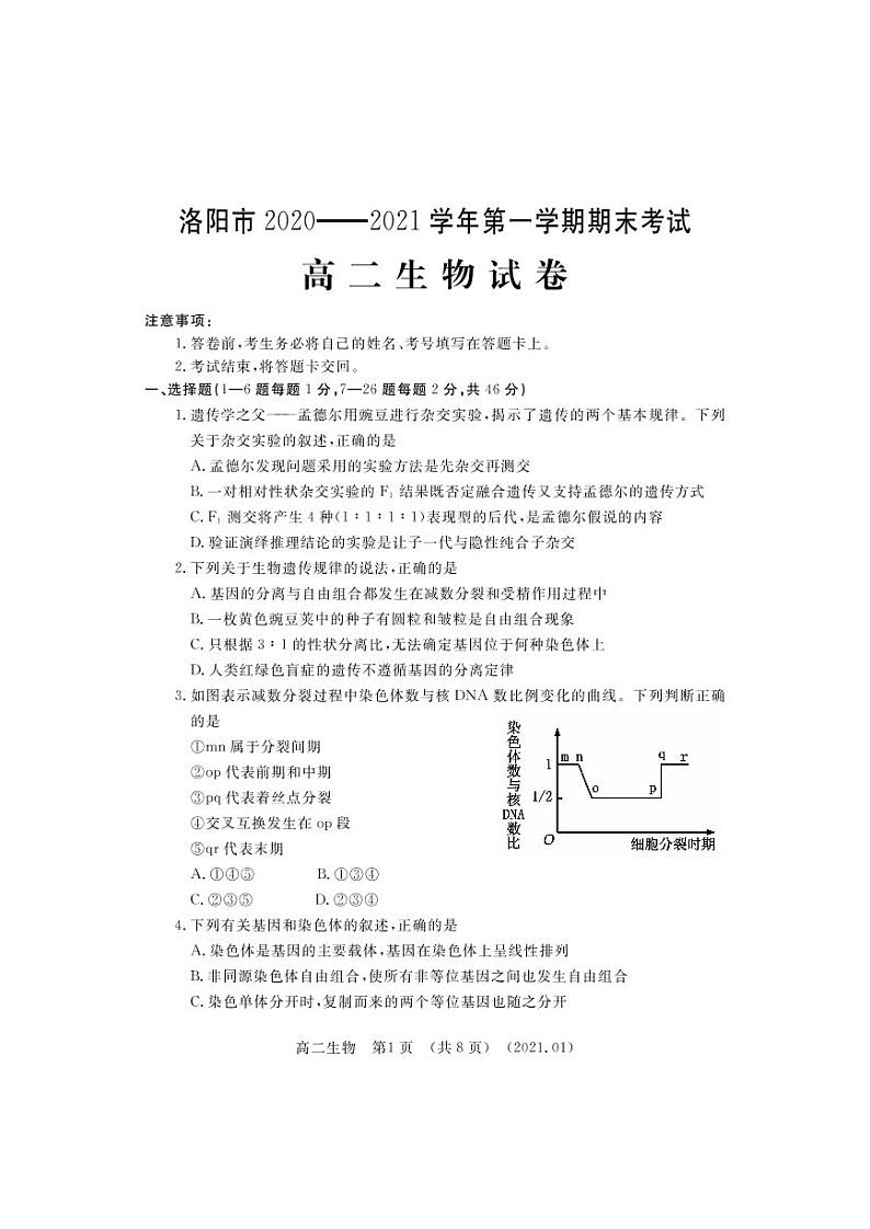 2021洛阳高二上学期期末考试生物试题PDF版含答案01