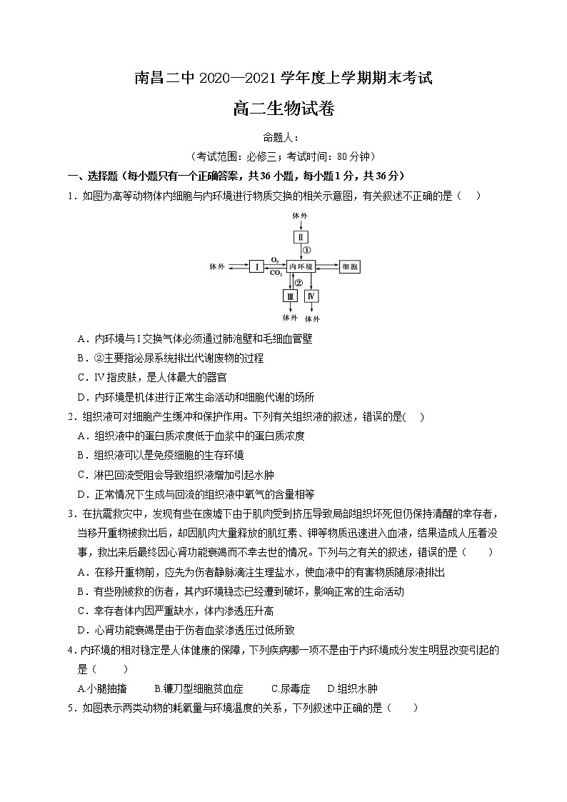2021南昌二中高二上学期期末考试生物试题含答案01