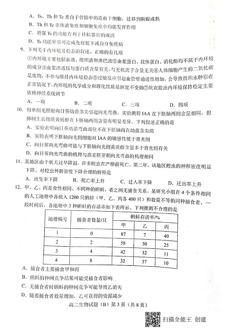 2021菏泽（二中系列学校）高二上学期期末考试生物试题（B）扫描版含答案03