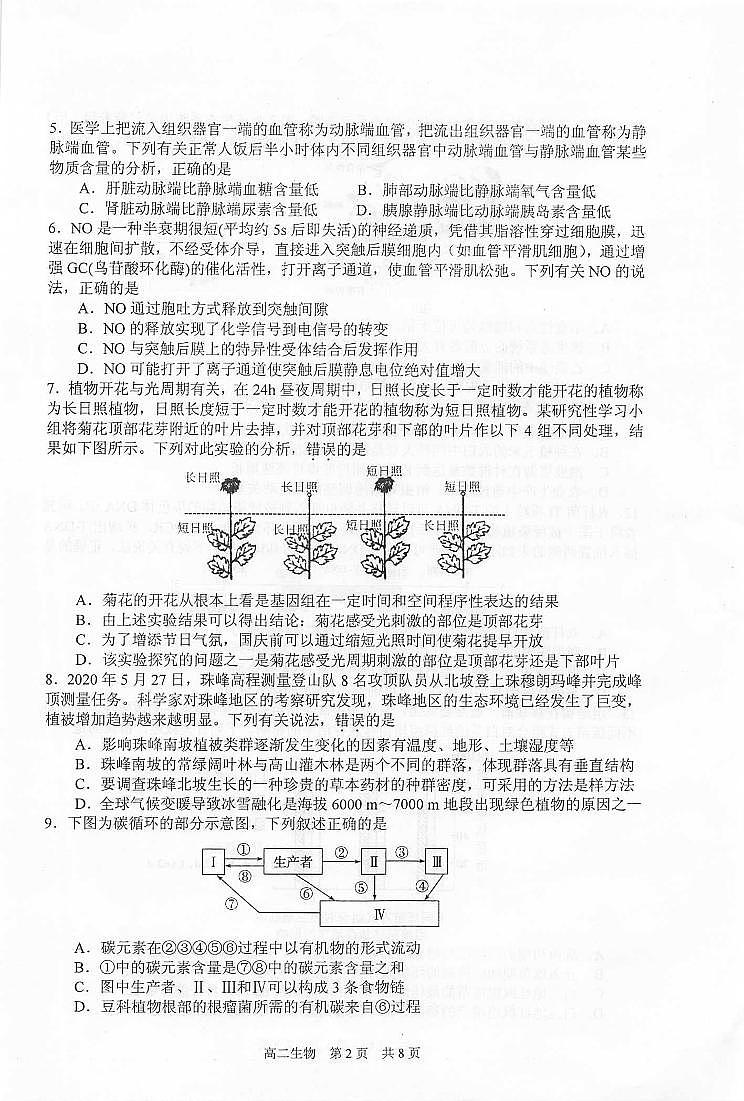 江苏省泰州市2020-2021学年高二上学期期末调研测试生物试题（扫描版）第2页