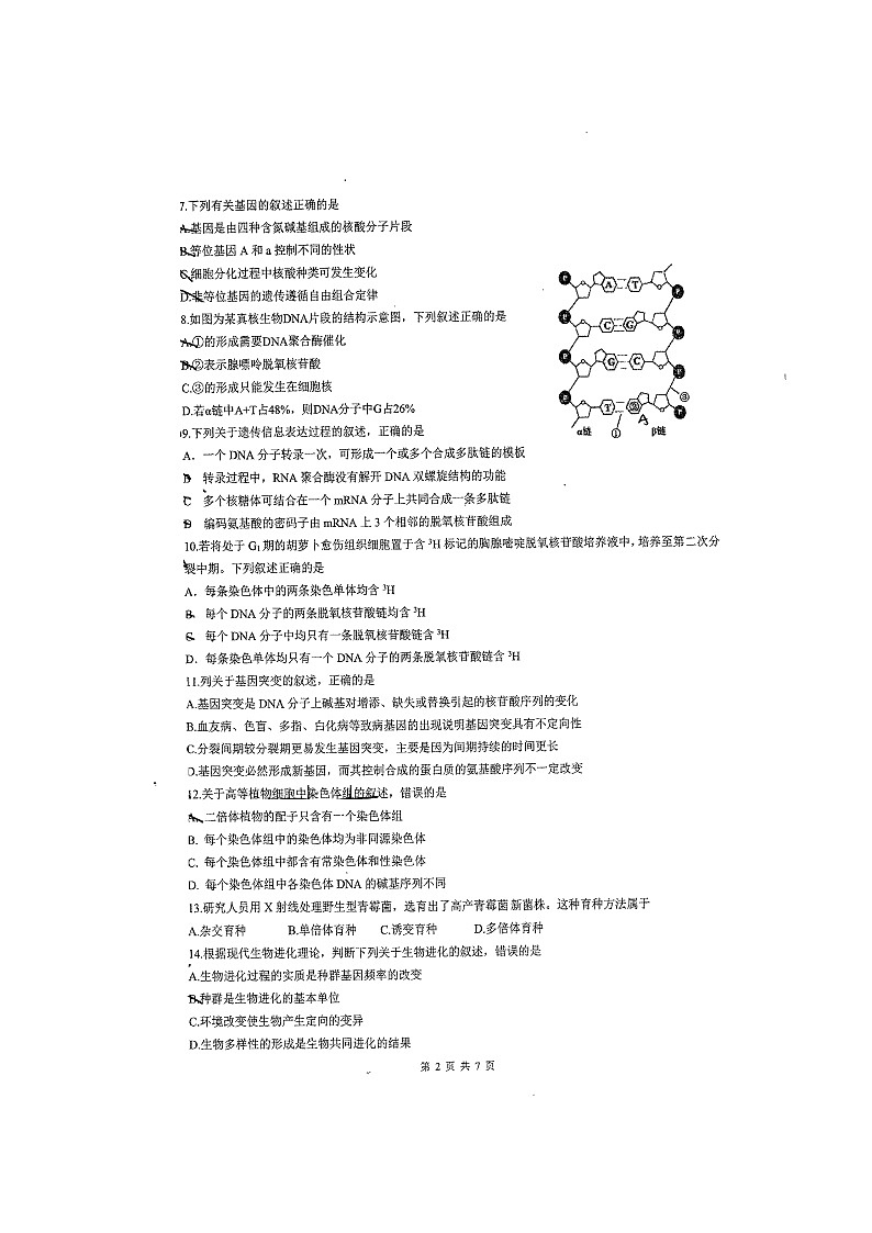 2021淮北一中高二上学期期末考试生物试题扫描版含答案02