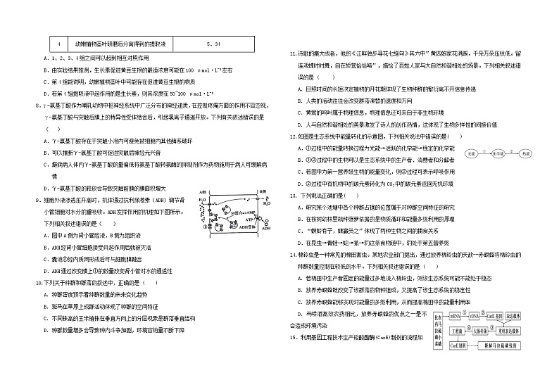 2021江西省高安中学高二上学期期末考试生物试题含答案02