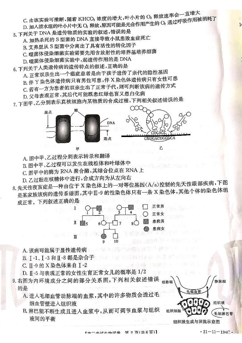 2021辽阳高二上学期期末考试生物试题图片版含答案02