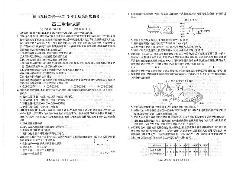 2021河南省豫南九校高二上学期第四次联考生物试卷扫描版含答案01
