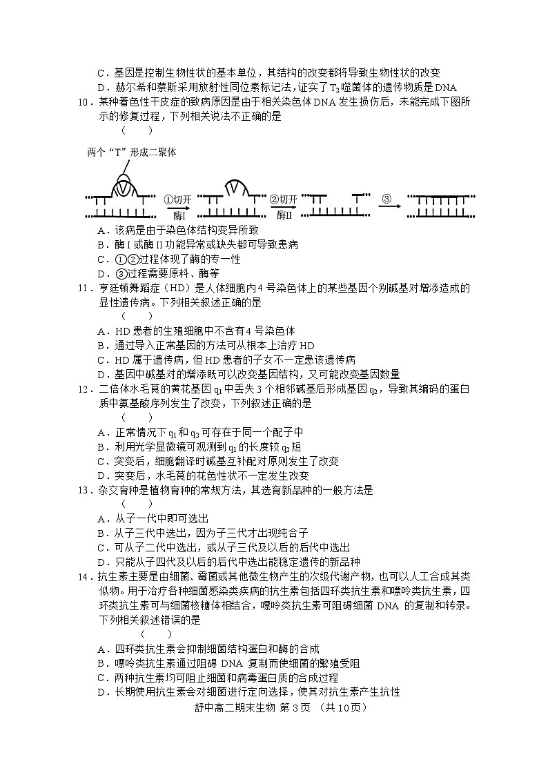 2021六安舒城中学高二上学期期末考试生物试题含答案03