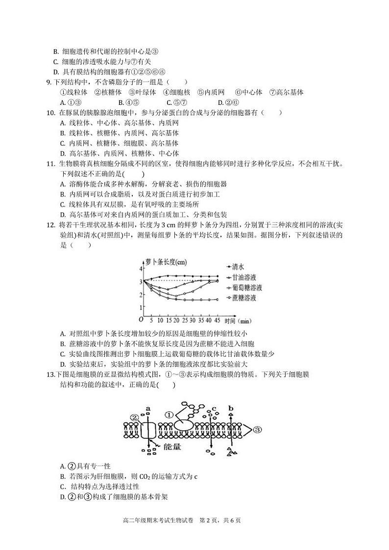 新疆喀什区第二中学2020-2021学年高二上学期期末考试生物试题（可编辑PDF版）第2页