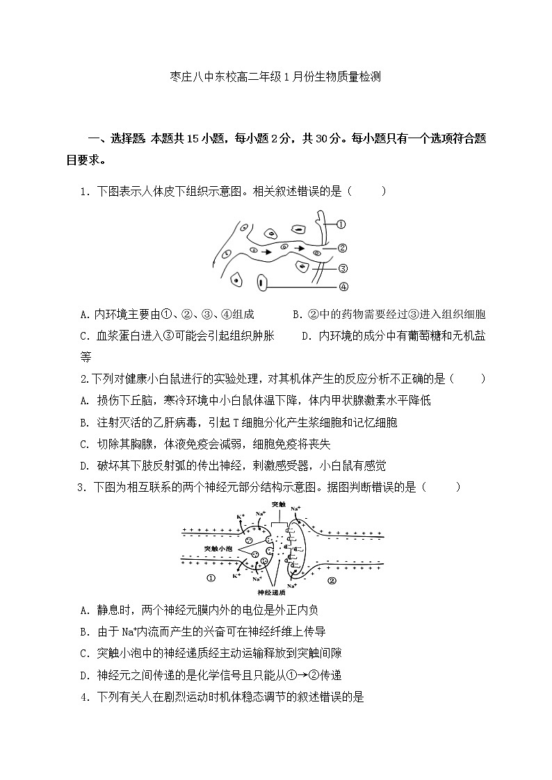 2021枣庄八中东校高二上学期期末模拟（1月）生物试题含答案01