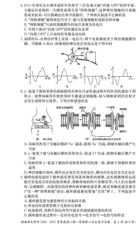 湖南师范大学附属中学2020-2021学年高二上学期第二次大练习生物试题第2页