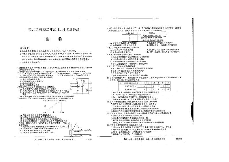 2021河南省豫北名校高二上学期11月质量检测生物试题图片版含答案01