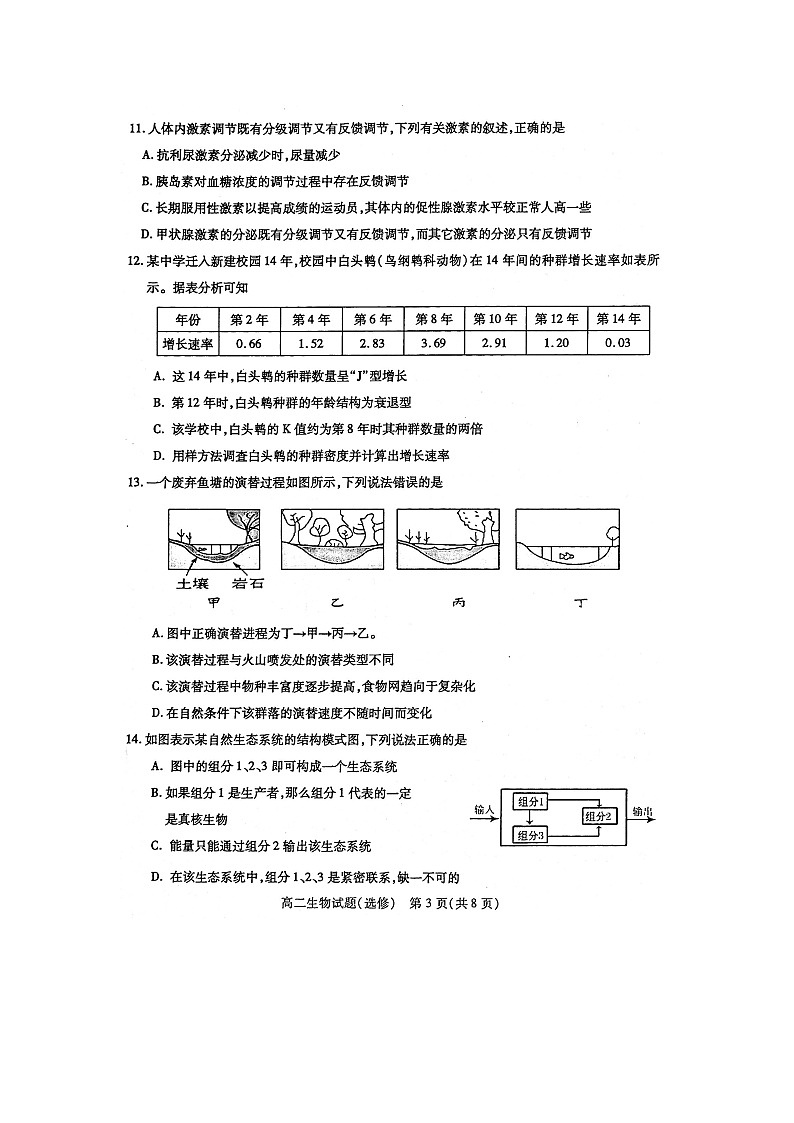 2021徐州高二上学期期中考试生物试卷（选修）扫描版含答案03