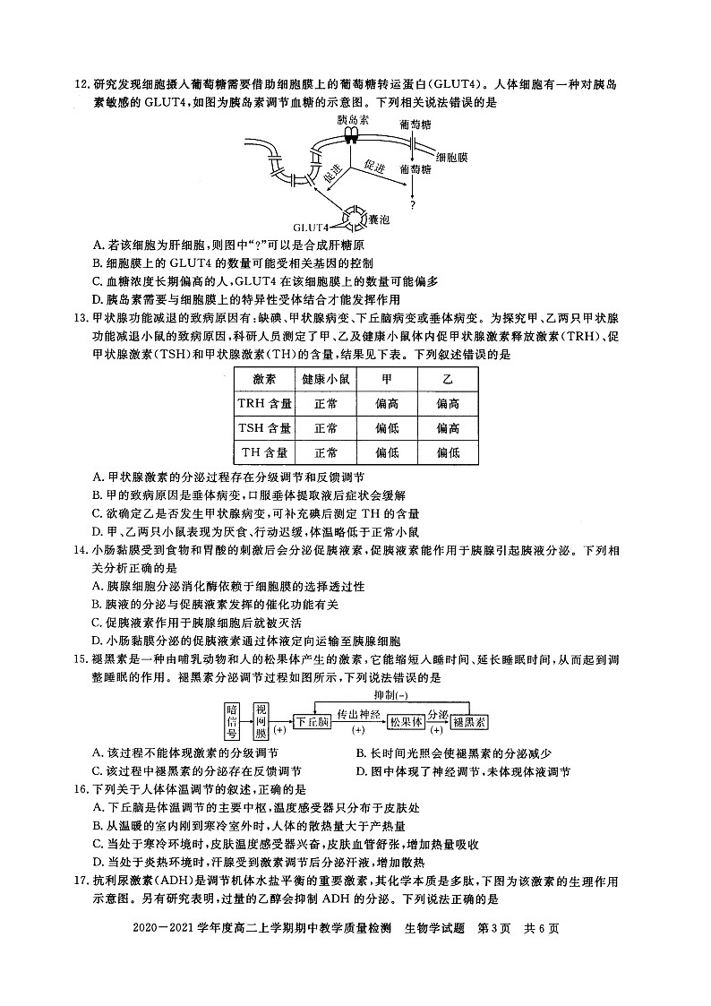 2021信阳高二上学期期中生物试题扫描版含答案03