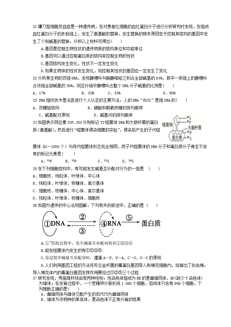 2021莆田七中高二上学期期中考试生物试题含答案第3页