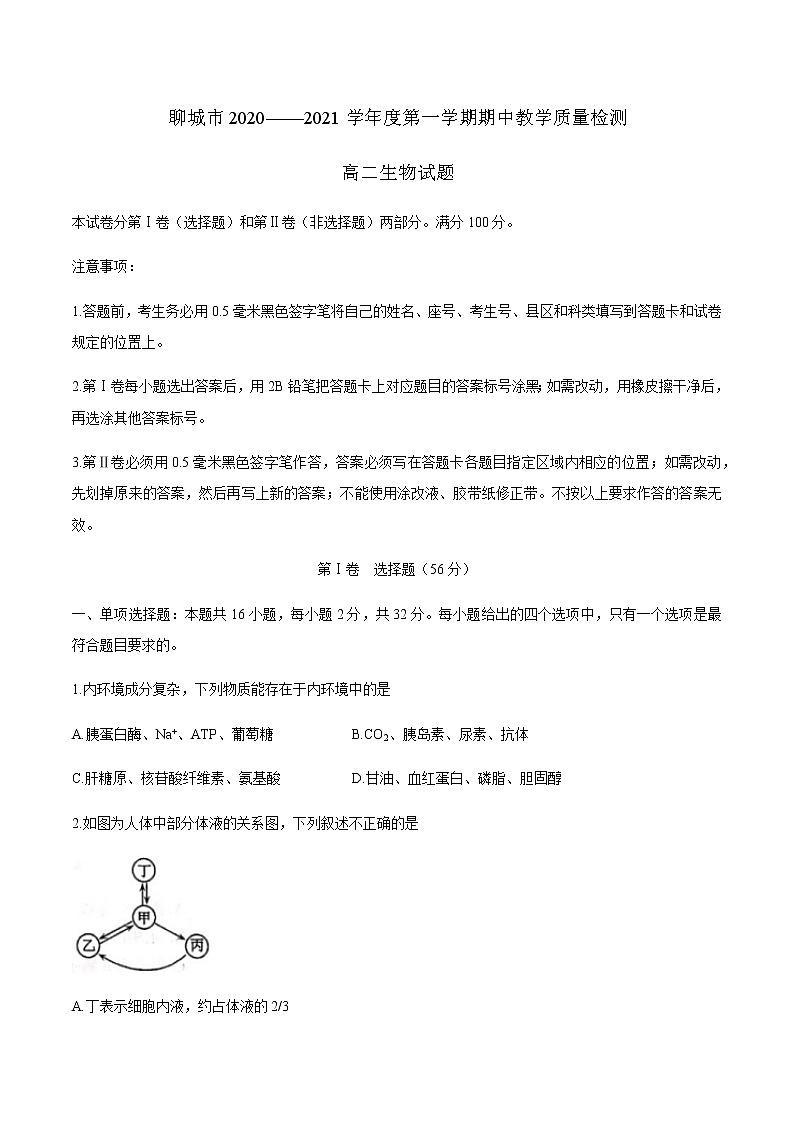 2021聊城高二上学期期中考试生物试题含答案01