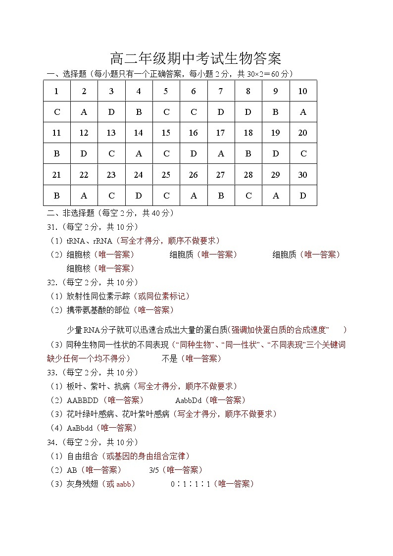 高二生物答案第1页