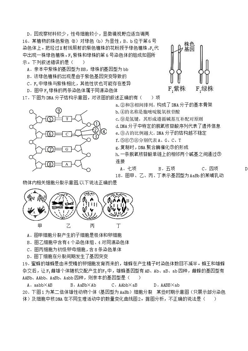 2021平和县一中高二上学期期中考试生物含答案03