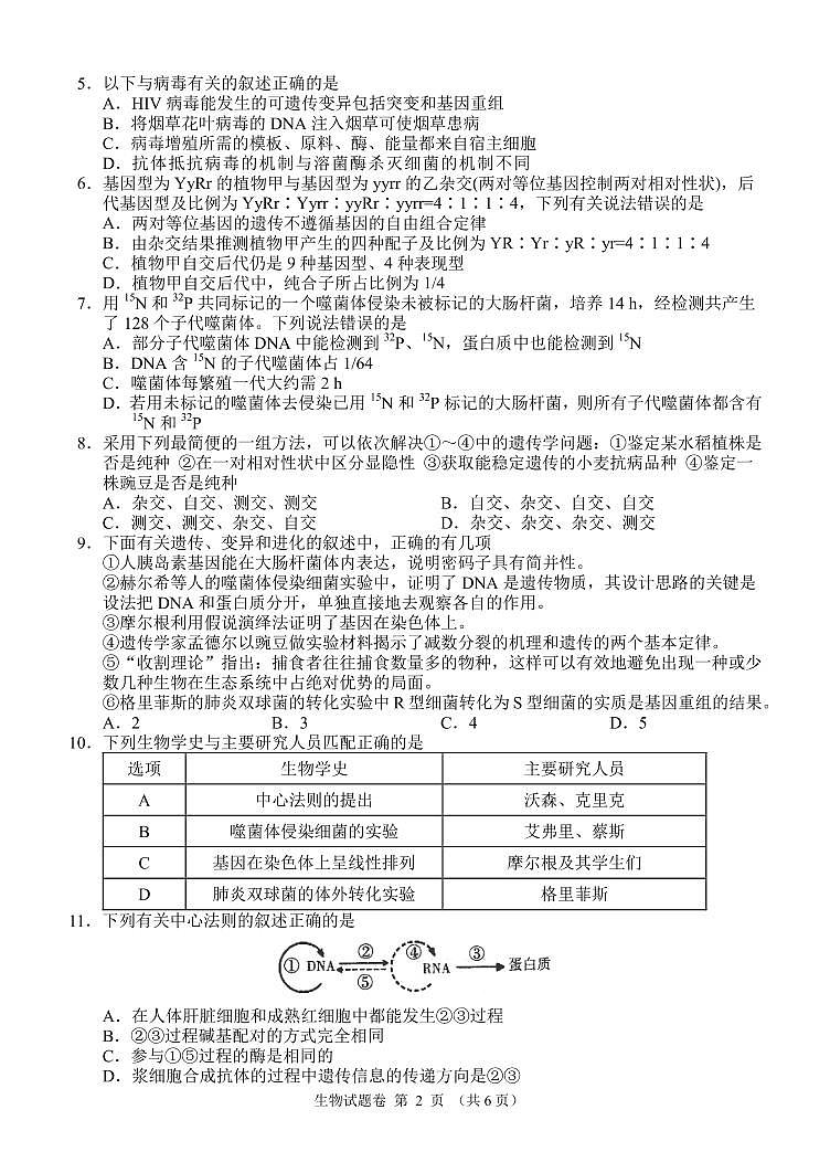 湖南省湖湘教育三新探索协作体2020-2021学年高二11联考（期中）生物试题第2页