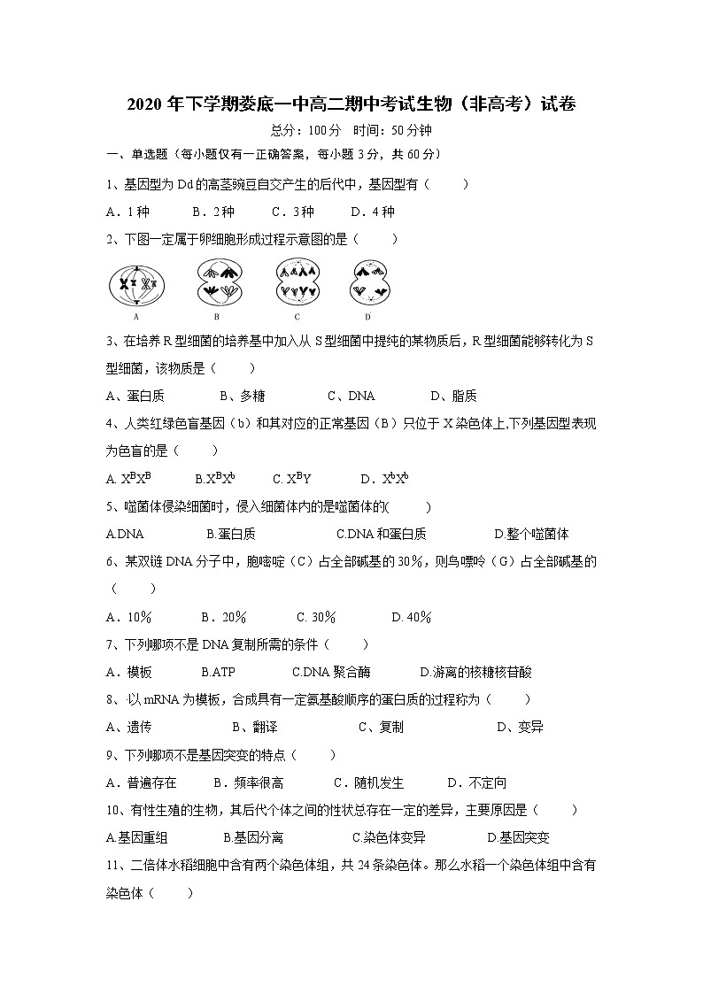 2021娄底一中高二上学期期中考试生物（学考班）试题含答案01