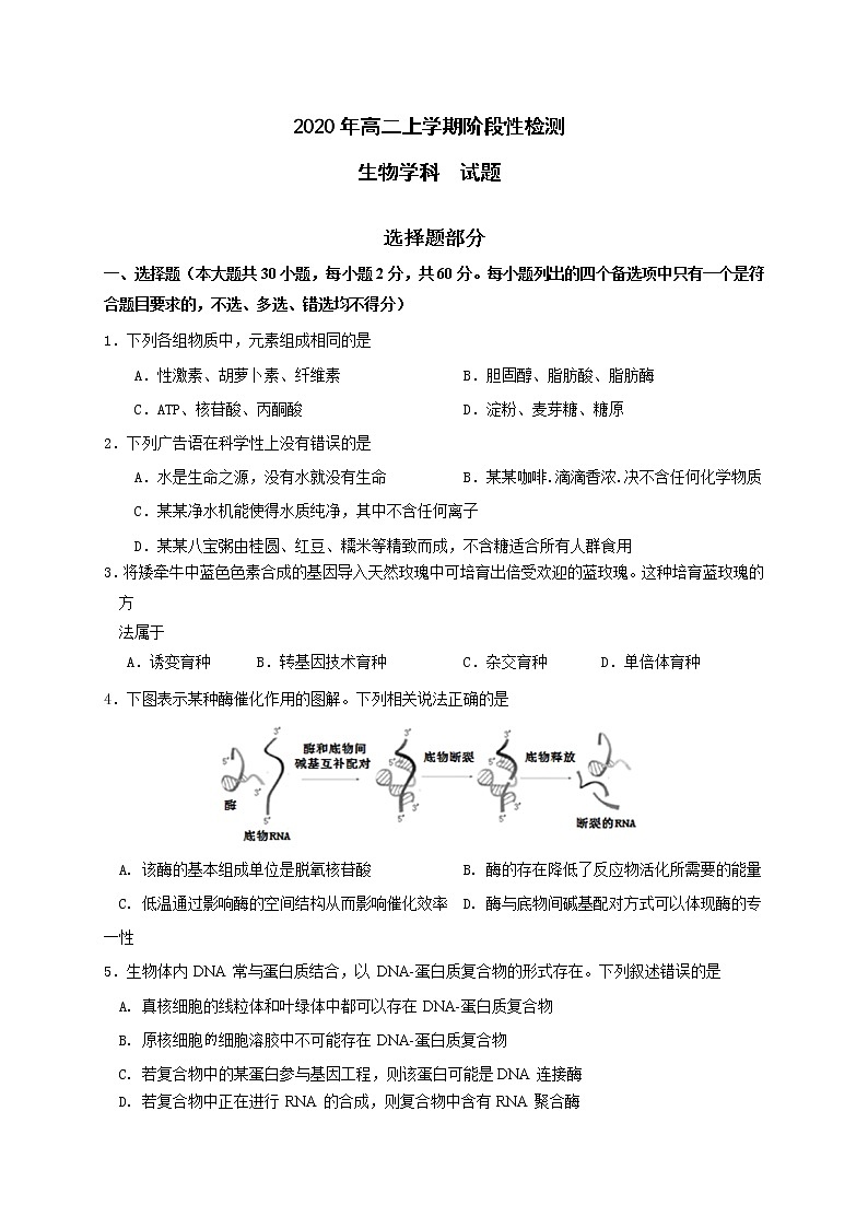 2021浙江省东阳中学高二10月阶段考试生物试题含答案第1页